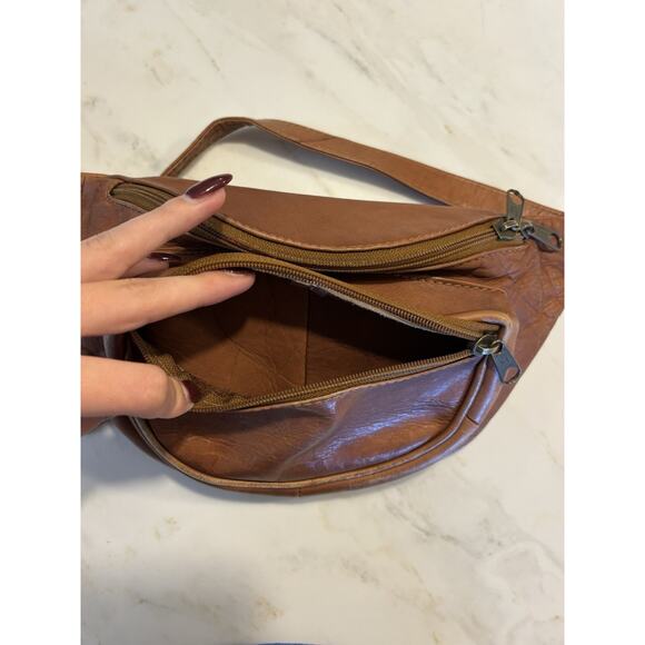 Vintage Brown Leather Fanny Pack Waist Belt Bag Festival Zippers Boho - Picture 4 of 8
